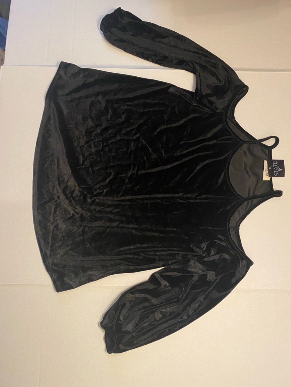 Peach Love California Black Velvet Cold-Shoulder Top